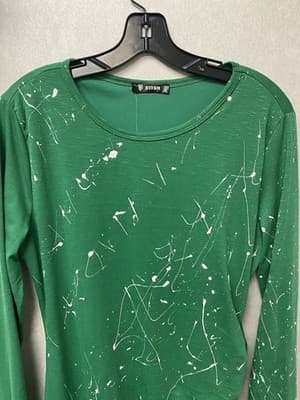 Revamped Green/White Splatter Hand Painted Dress Size Large - Thumbnail 2