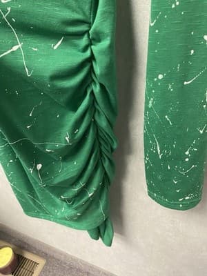 Revamped Green/White Splatter Hand Painted Dress Size Large - Thumbnail 6