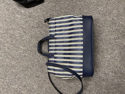 Calvin Klein Evelyn Daytona Mini Satchel Tote Bag Navy Blue Canvas Gold Hardware - Thumbnail 11