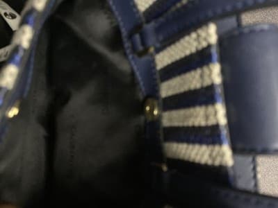 Calvin Klein Evelyn Daytona Mini Satchel Tote Bag Navy Blue Canvas Gold Hardware - Thumbnail 13