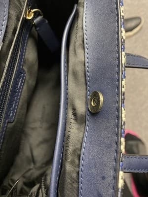 Calvin Klein Evelyn Daytona Mini Satchel Tote Bag Navy Blue Canvas Gold Hardware - Thumbnail 8