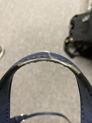 Calvin Klein Evelyn Daytona Mini Satchel Tote Bag Navy Blue Canvas Gold Hardware - Thumbnail 6