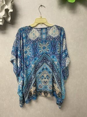 Rose & Olive Sheer Blue Printed Bohemian Kimono size Med With Tank - Thumbnail 6