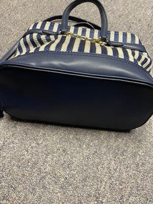 Calvin Klein Evelyn Daytona Mini Satchel Tote Bag Navy Blue Canvas Gold Hardware - Thumbnail 4