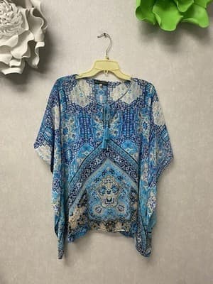 Rose & Olive Sheer Blue Printed Bohemian Kimono size Med With Tank - Image 1