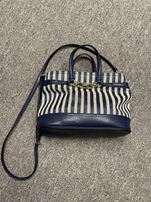 Calvin Klein Evelyn Daytona Mini Satchel Tote Bag Navy Blue Canvas Gold Hardware - Image 1