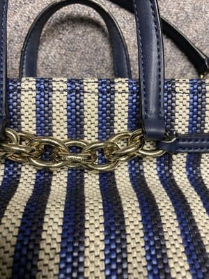 Calvin Klein Evelyn Daytona Mini Satchel Tote Bag Navy Blue Canvas Gold Hardware - Thumbnail 3