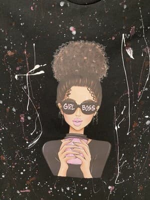 Revamped Black/Pink Boss Girl Spattered T-Shirt Size Small - Thumbnail 2