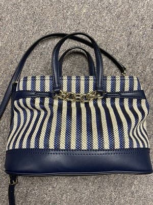 Calvin Klein Evelyn Daytona Mini Satchel Tote Bag Navy Blue Canvas Gold Hardware - Thumbnail 2