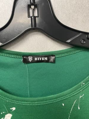 Revamped Green/White Splatter Hand Painted Dress Size Large - Thumbnail 5