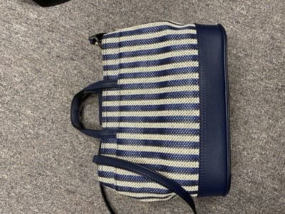 Calvin Klein Evelyn Daytona Mini Satchel Tote Bag Navy Blue Canvas Gold Hardware - Thumbnail 12