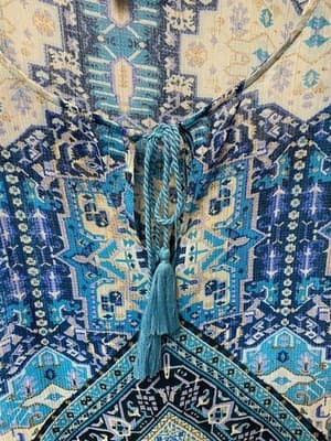 Rose & Olive Sheer Blue Printed Bohemian Kimono size Med With Tank - Thumbnail 2