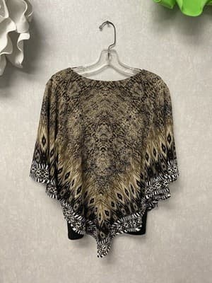 Ruby Rd Womens Top Size Med Petite Brown/Beige Multi Cape Top - Thumbnail 6