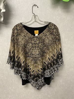 Ruby Rd Womens Top Size Med Petite Brown/Beige Multi Cape Top - Image 1