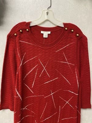 Revamped Red/White Knit Hand painted Pocketed Dress Size 1X - Thumbnail 2