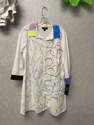 Revamped White Multi Button Down Dress With Pockets Size Large - Image 1