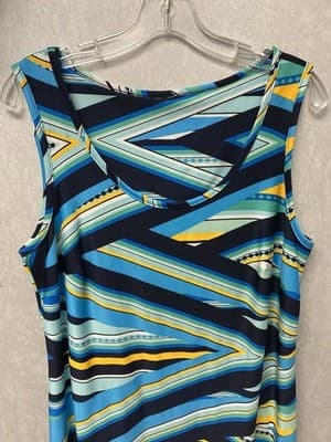 Revamped Blue And Yellow Sleeveless Maxi Dress Hand painted Size XL - Thumbnail 3