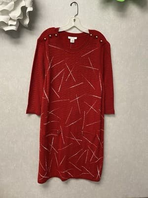 Revamped Red/White Knit Hand painted Pocketed Dress Size 1X - Image 1