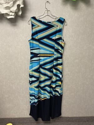 Revamped Blue And Yellow Sleeveless Maxi Dress Hand painted Size XL - Image 1