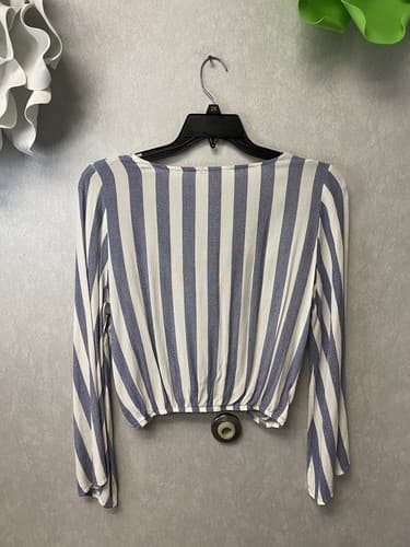 Sadie & Sage Beachy Stripe Blouse Sz M Long Flare Sleeve Elastic Hem - Thumbnail 6