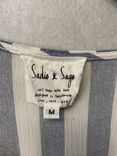 Sadie & Sage Beachy Stripe Blouse Sz M Long Flare Sleeve Elastic Hem - Thumbnail 3