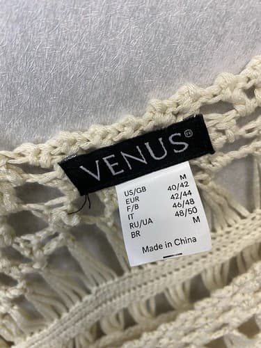 Venus CROCHET BEIGE FRINGE KIMONO BEACH COVERUP Size Med - Thumbnail 3