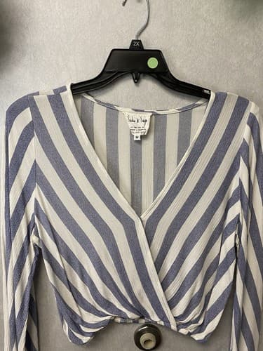 Sadie & Sage Beachy Stripe Blouse Sz M Long Flare Sleeve Elastic Hem - Thumbnail 2