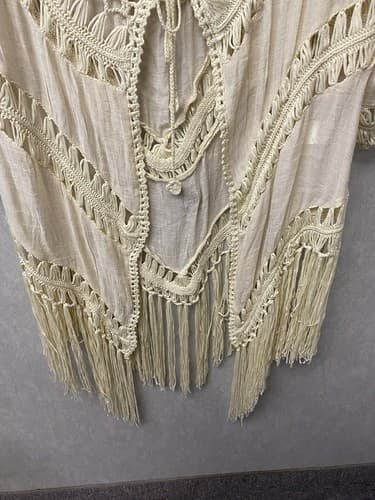Venus CROCHET BEIGE FRINGE KIMONO BEACH COVERUP Size Med - Thumbnail 5