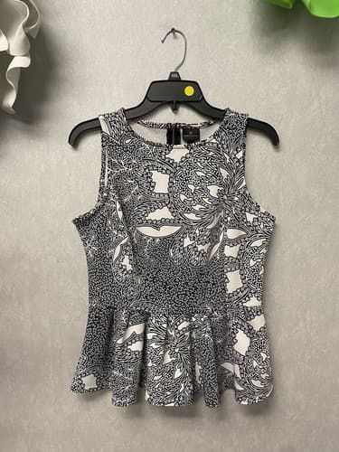 WORTHINGTON-Women's Bohemian Style Black and White Peplum Top Size Med - Image 1