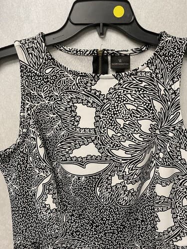 WORTHINGTON-Women's Bohemian Style Black and White Peplum Top Size Med - Thumbnail 2