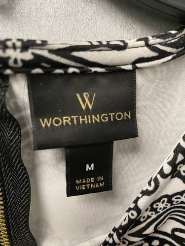 WORTHINGTON-Women's Bohemian Style Black and White Peplum Top Size Med - Thumbnail 3