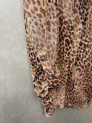 Cocomo Pink Leopard Print Pintuck Plus 3/4 Sleeve Blouse Top Shirt Med VNeck - Thumbnail 4