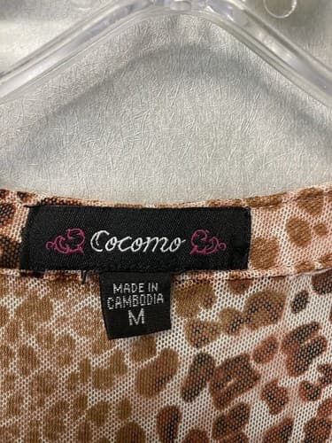 Cocomo Pink Leopard Print Pintuck Plus 3/4 Sleeve Blouse Top Shirt Med VNeck - Thumbnail 3