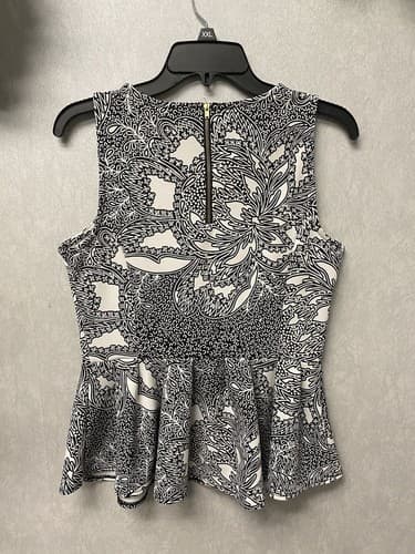 WORTHINGTON-Women's Bohemian Style Black and White Peplum Top Size Med - Thumbnail 5