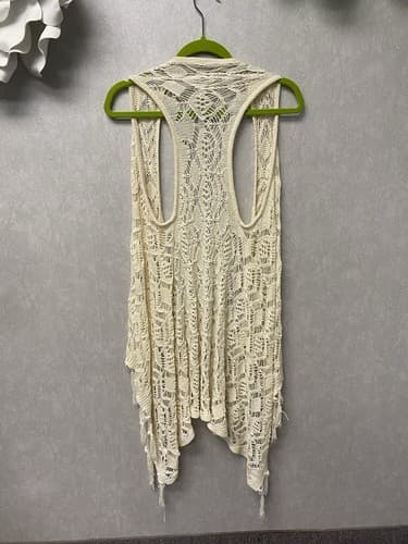 Rue 21 Small Fringe Open Crocheted Lace Trim Vest Hippie - Thumbnail 5