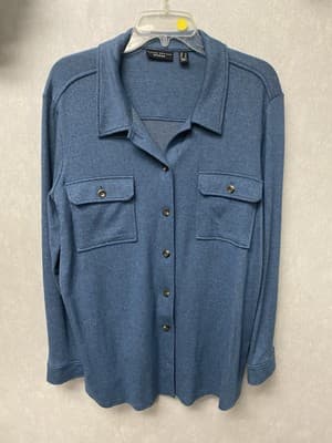 Susan Graver Blue Jacket/Top Button Up Front Size Large - Image 1