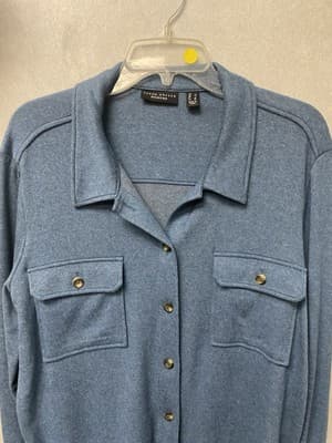Susan Graver Blue Jacket/Top Button Up Front Size Large - Thumbnail 2