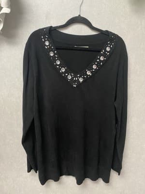 Carolyn Taylor Women’s Black Stoned Neck Sweater Size 3X - Image 1