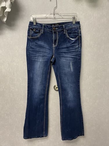 Love Nation Boot Cut Jeans 6 Rhinestone Snowflake Embroidery Stretch Size 6 - Image 1