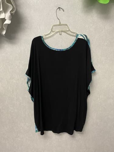 Karen Kane Green/ Blue Paisley Chiffon Blouson Scarf Top Poncho Lined Large - Thumbnail 6