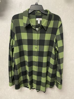 Denim & Co Green/Black Plaid Jacket/Top Size Large - Image 1