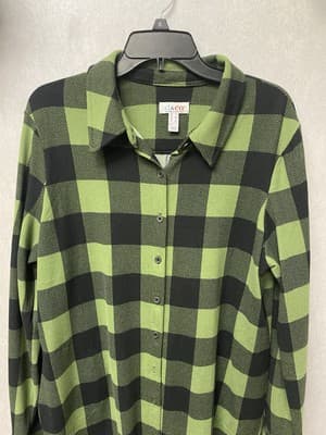 Denim & Co Green/Black Plaid Jacket/Top Size Large - Thumbnail 2