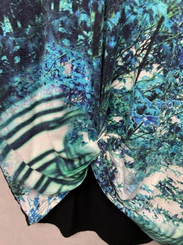 Karen Kane Green/ Blue Paisley Chiffon Blouson Scarf Top Poncho Lined Large - Thumbnail 2