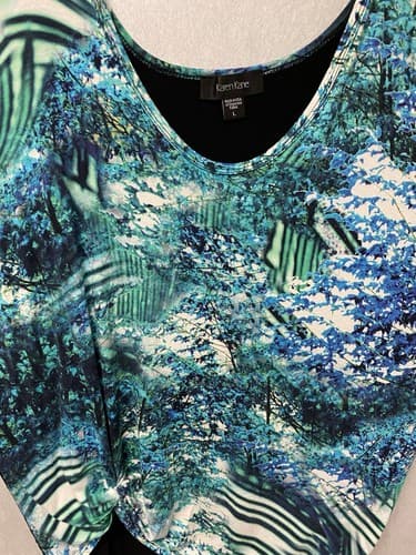 Karen Kane Green/ Blue Paisley Chiffon Blouson Scarf Top Poncho Lined Large - Thumbnail 3