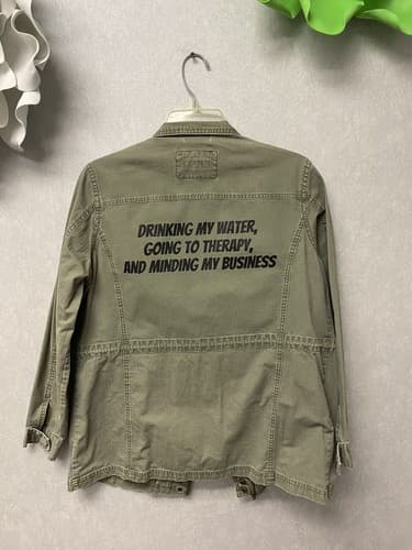 Custom Merona women's jacket green, size Large. Drinking my Water… - Image 1