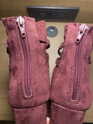 New Direction Ladies High Heel Booties Burgundy Wine PeepToe Size 10 - Thumbnail 4