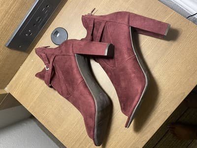 New Direction Ladies High Heel Booties Burgundy Wine PeepToe Size 10 - Thumbnail 5