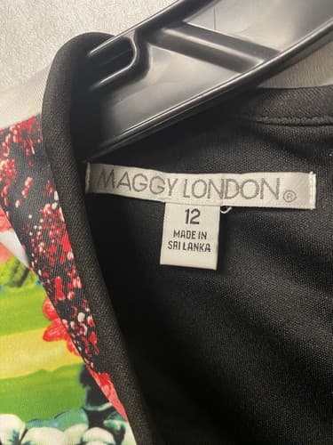 Maggy London Black Multi Color Floral Sheath Dress Size 12 - Thumbnail 3