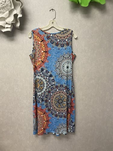 Blue Multi Mandala Print Floral Dress Sleeveless Sz Med - Thumbnail 4