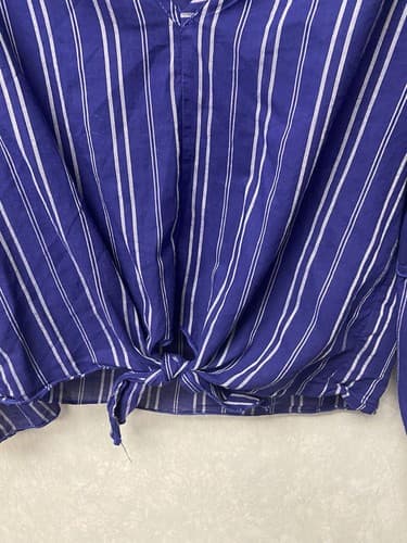 Lavender Field Blouse Blue Striped V-Neck Bell Sleeve Cropped Boho Size Small - Thumbnail 5